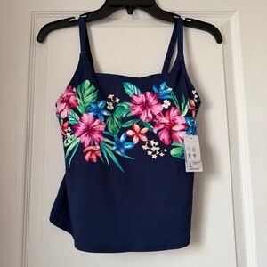 New Women's Land’s End Navy Floral Tankini Top - Tropical Print